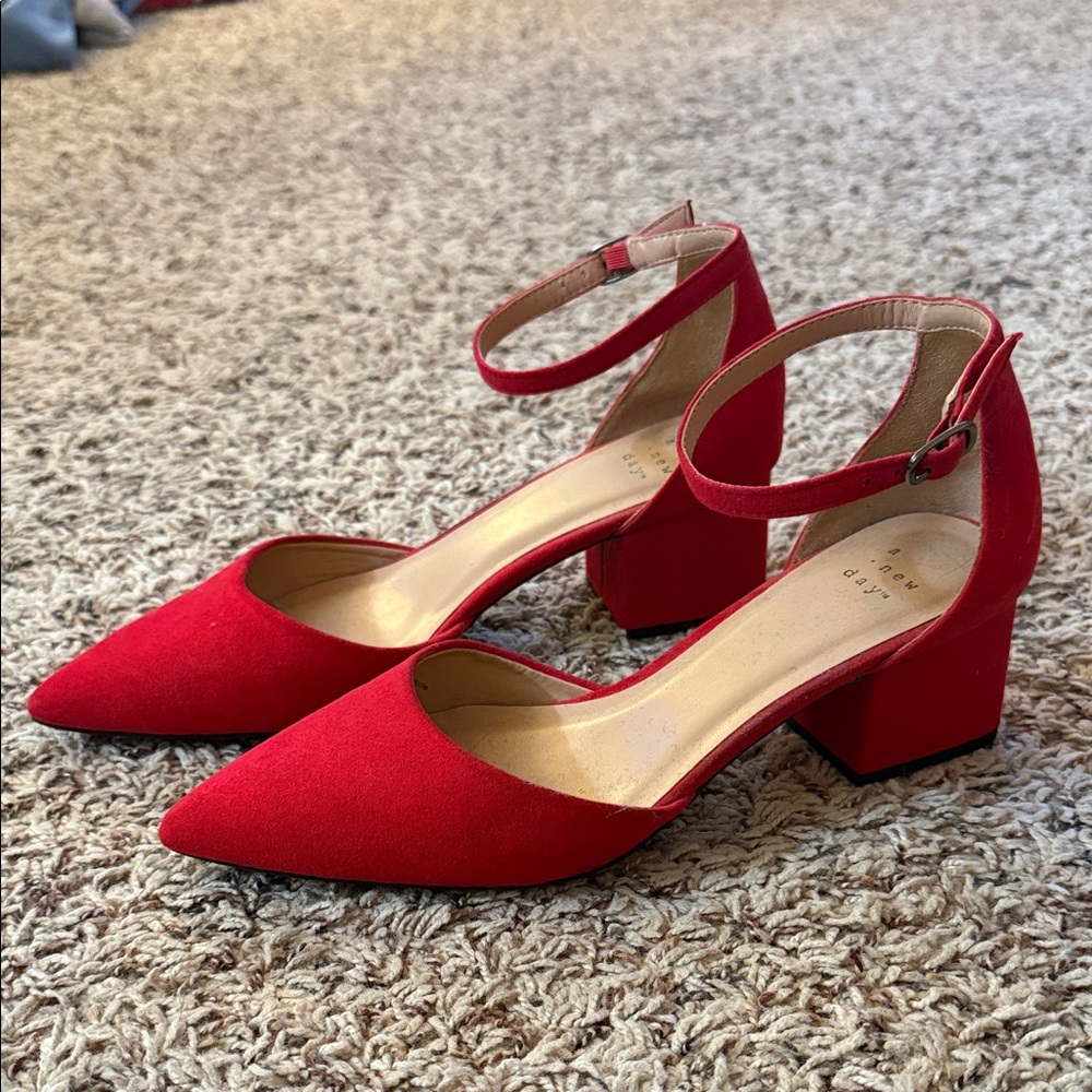 a new day Red Ankle Strap Block Heels